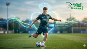 Fußballer im Training der Fußball Flow-Akademie mit visualisierter Herzkohärenz und optimalem Energiehaushalt.